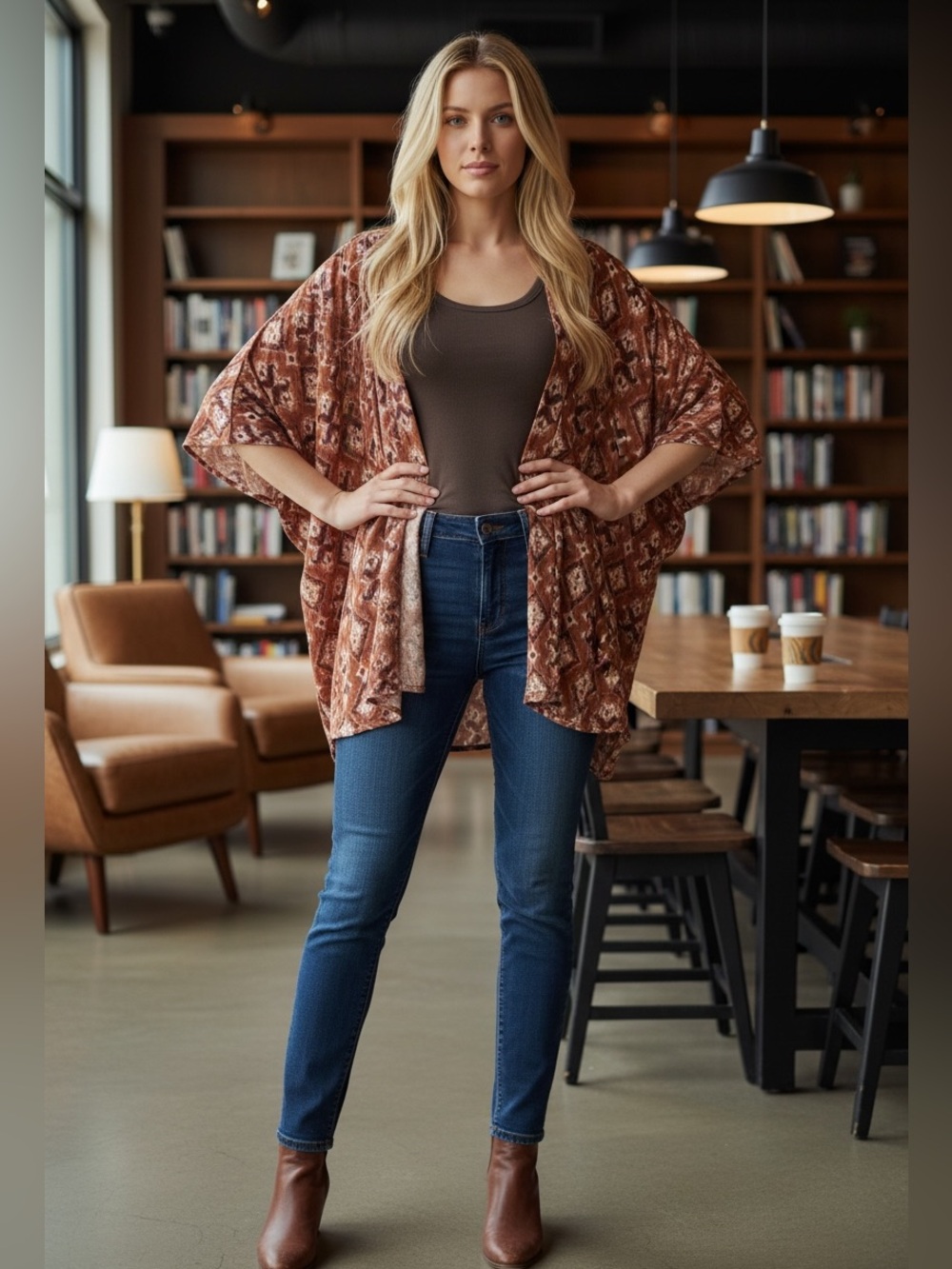 Knox Rose Kimono-and Cream Diamond Patterned 3/4 sleeves-M/Lg-NWT